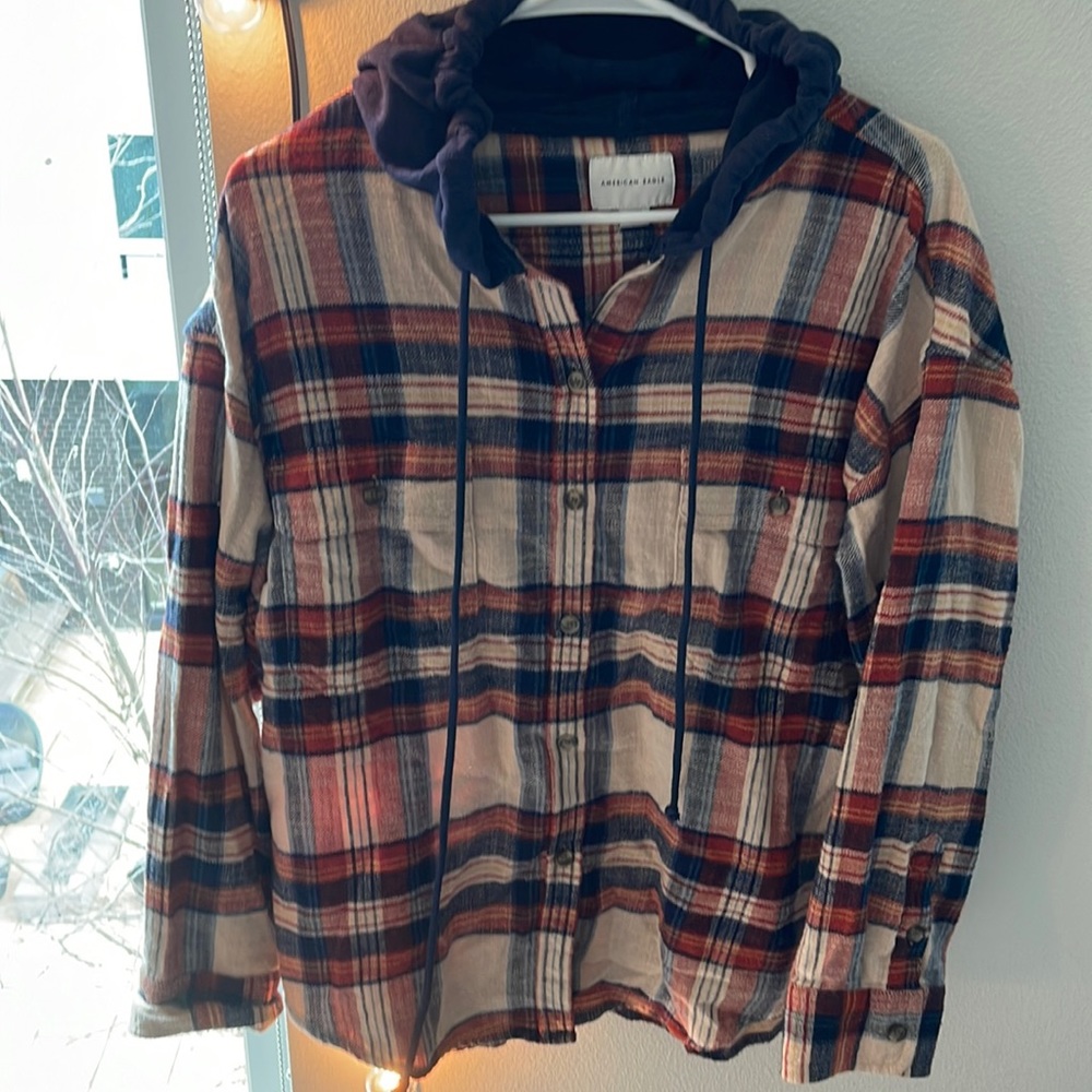Hooded, button down flannel